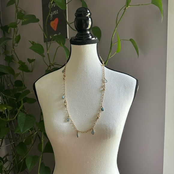 Elegant Gold and Blue Teardrop Necklace - Picture 1 of 5
